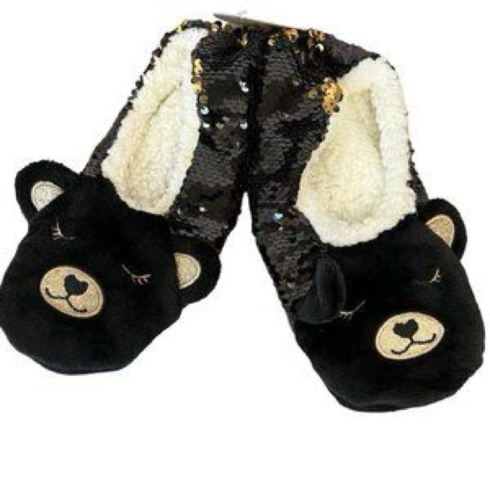 NWOT black bear shimmery slippers